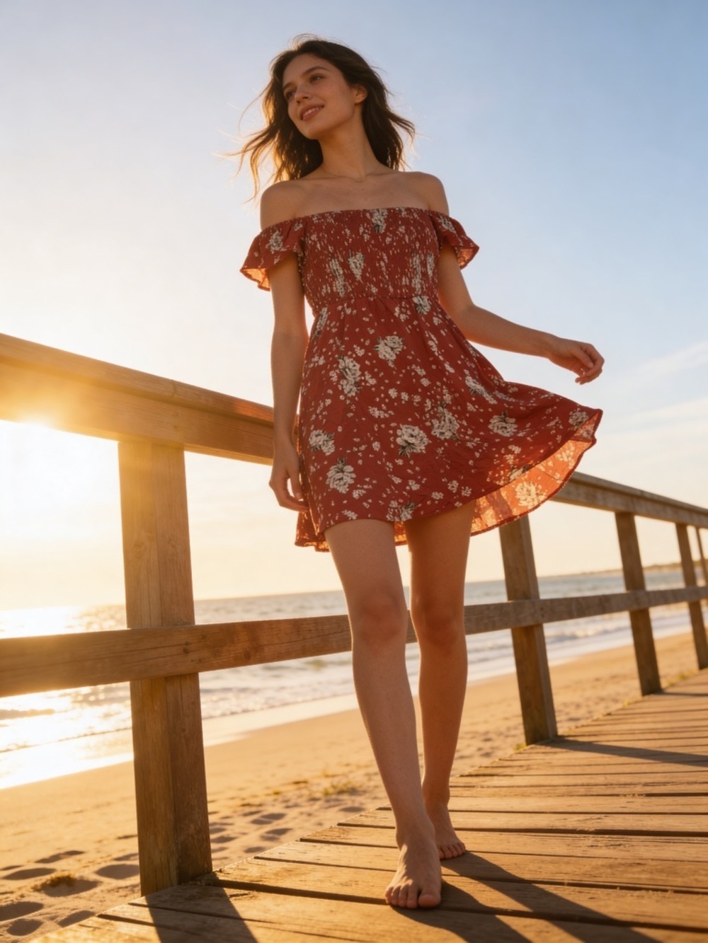 torrid Rust Floral Off-Shoulder Smocked Midi Dress